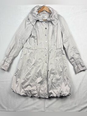 Donatella Silver Hooded Bubble Hem Rain Jacket Coat Size Small